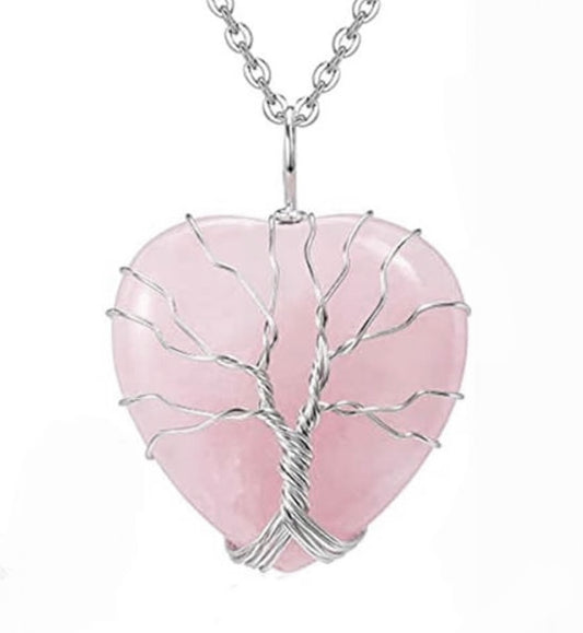 PENDENTIF COEUR DE VIE EN QUARTZ ROSE